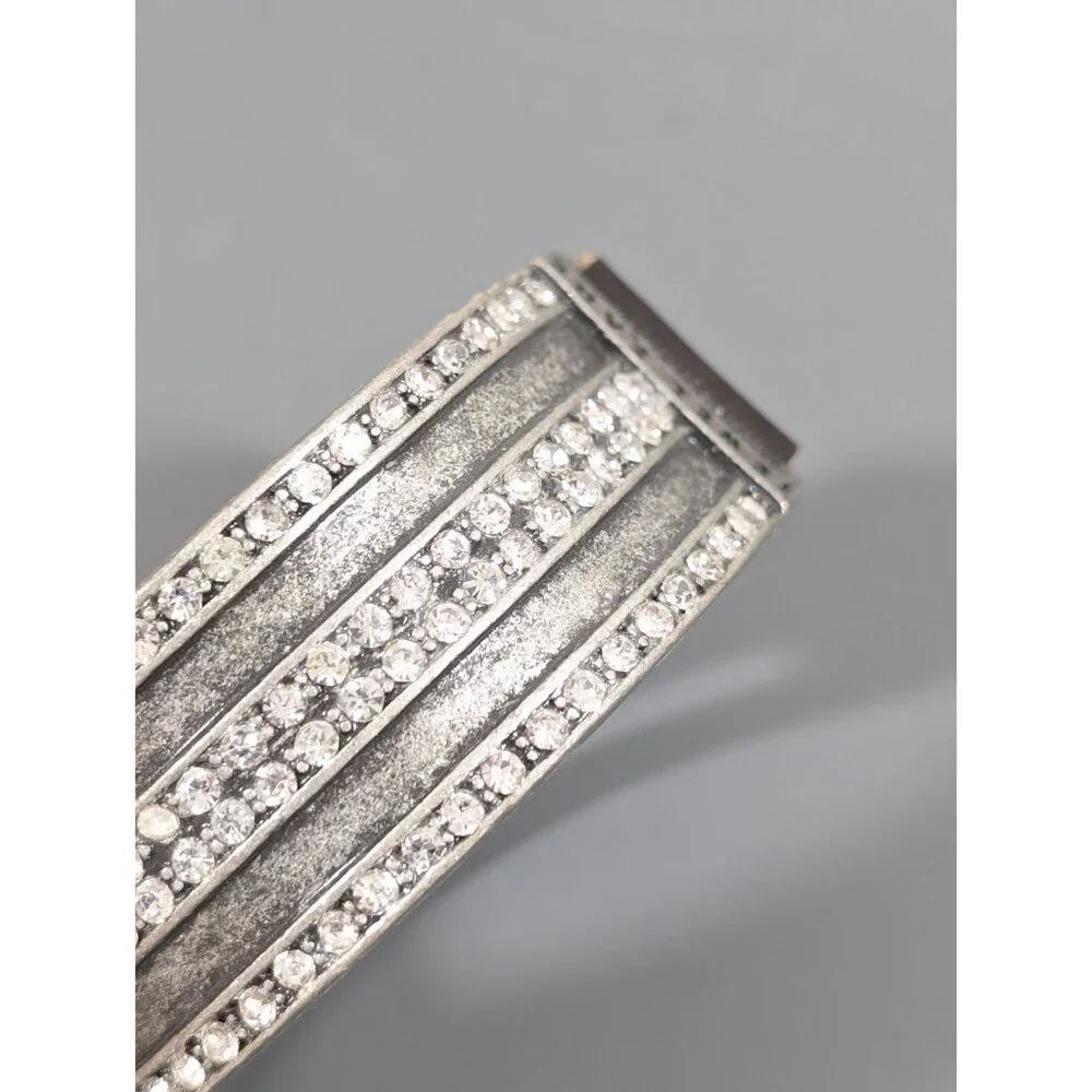 Jewel Kade JK‎ Enchanted Crystal Pave Leather Snap Cuff Bracelet Silver Tone 7